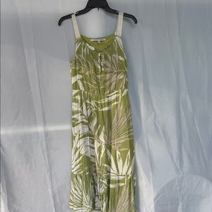 Green and White Palm Print Dress